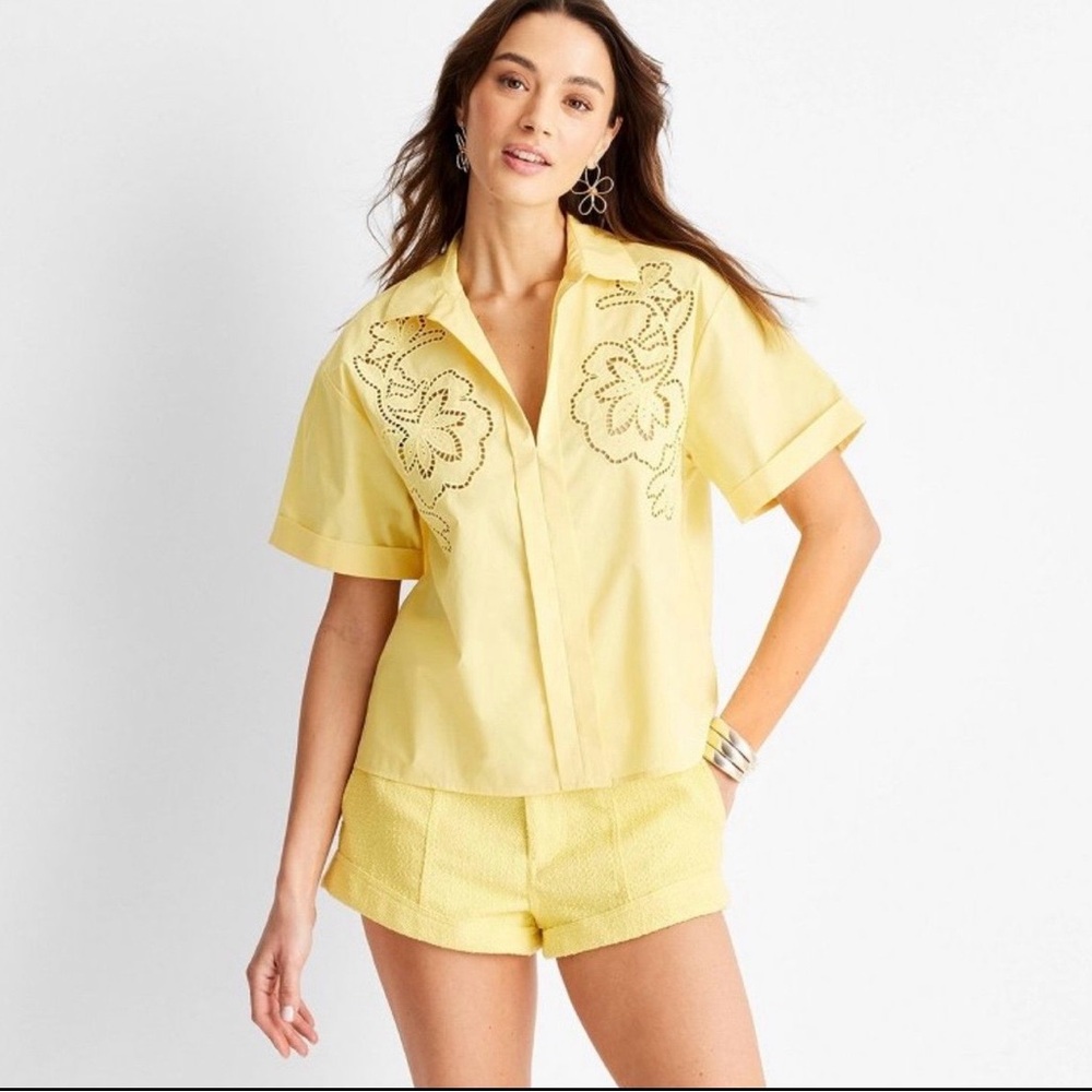 Future Collective x Jenny K Yellow embroidered Button Down Shirt